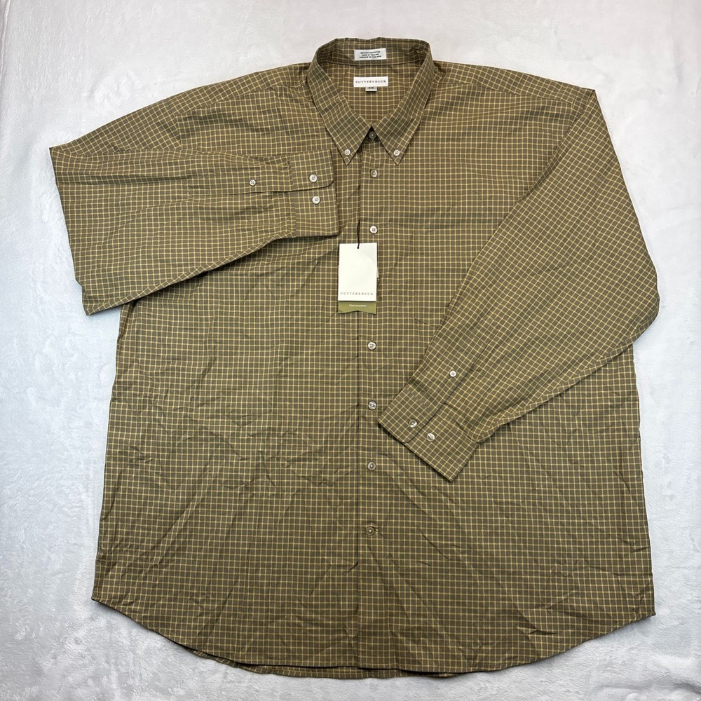 Cutter & Buck 3XB Olive Windowpane Check Shirt Big Tall Preppy NWT